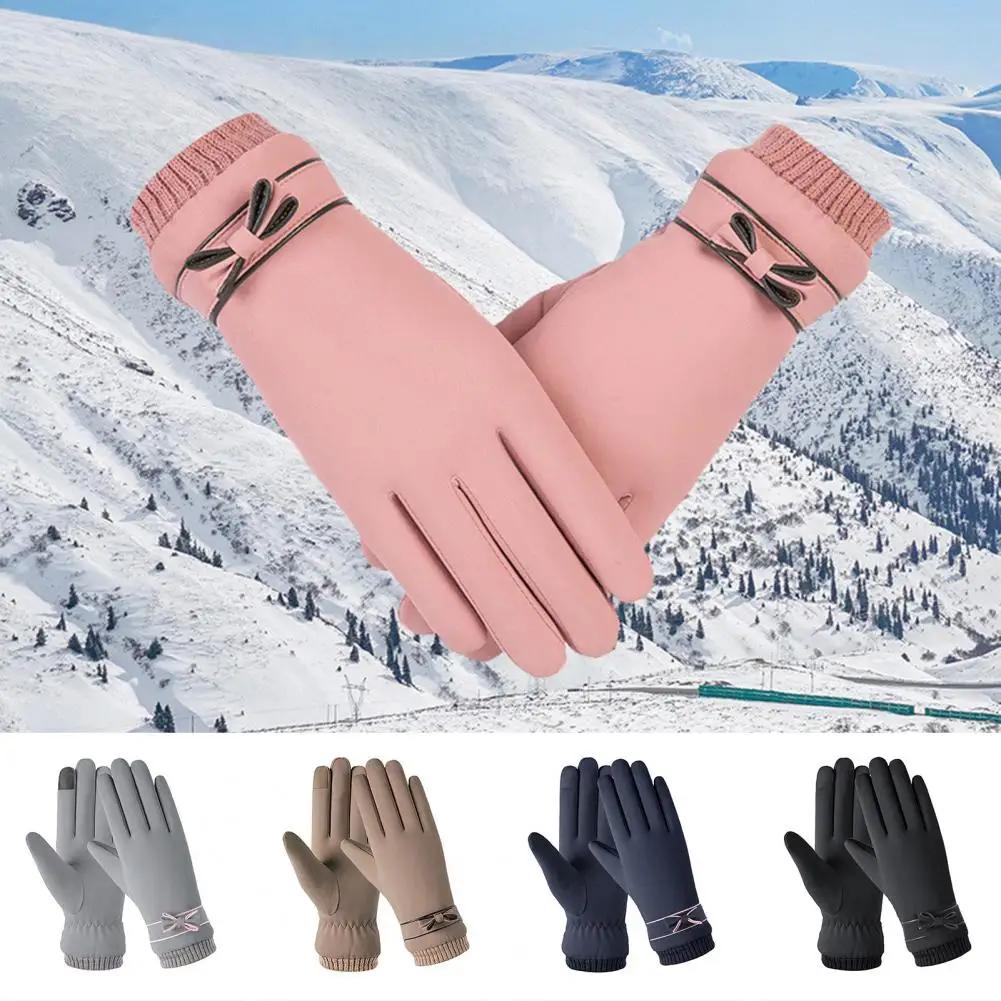 Driving Mittens 1 Pair Stylish Bowknot Decor One Size  Touch Screen Warm Women Driving Mittens Skiing Supplies